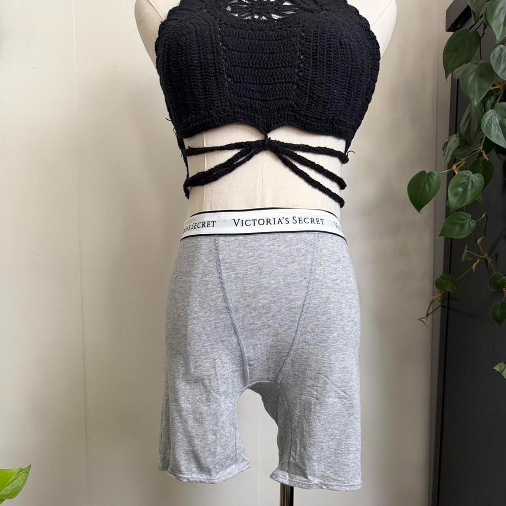 Victorias Secret Gray Boy Brief Shorts Logo Waistband Underwear Medium NWT